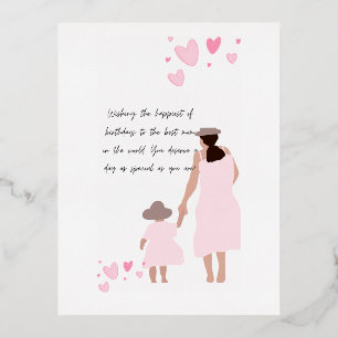 Mother & Daughter Pink Heart Silhouette Foil Holiday Postcard