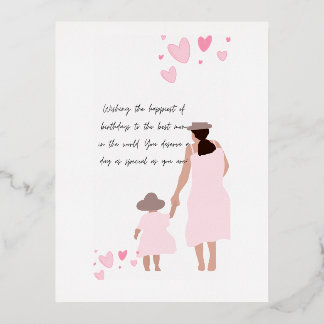 Mother & Daughter Pink Heart Silhouette Foil Holiday Postcard