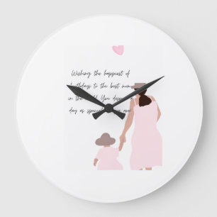 Mother & Daughter Pink Heart Silhouette Large Clock