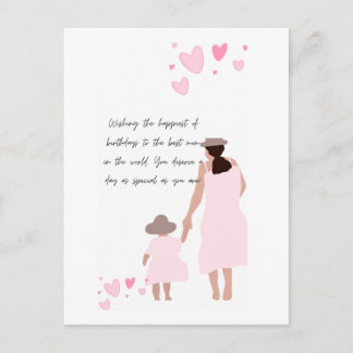 Mother & Daughter Pink Heart Silhouette Postcard