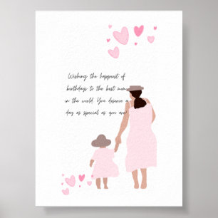 Mother & Daughter Pink Heart Silhouette Poster