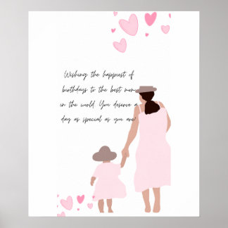Mother & Daughter Pink Heart Silhouette Poster