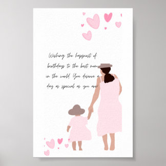 Mother & Daughter Pink Heart Silhouette Poster