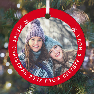 Mother Daughter Red White Personalised Christmas Metal Tree Decoration