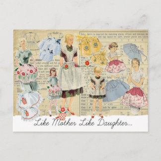Mother Daughter Vintage Aprons Postcard
