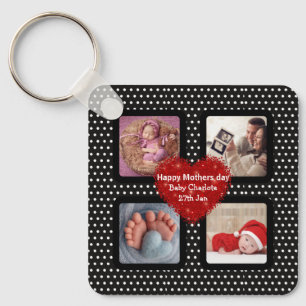 Mother day family photos collage black polka dots key ring