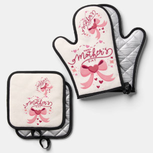 Mother Day Trendy Designed Apron Oven Mitt & Pot Holder Set