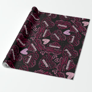 Mother days hearts 01.Pink Black BG Wrapping Paper