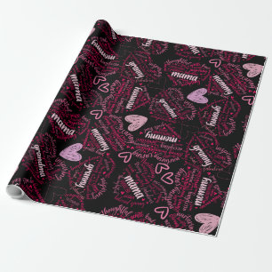 Mother days hearts 01.Pink Black BG Wrapping Paper