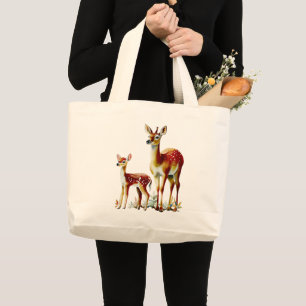 Mother Deer and Fawn Large Tote Bag