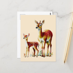 mother deer and fawn postcard