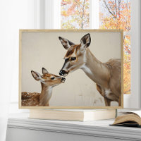 Mother Deer and Fawn Watercolor Nature Art