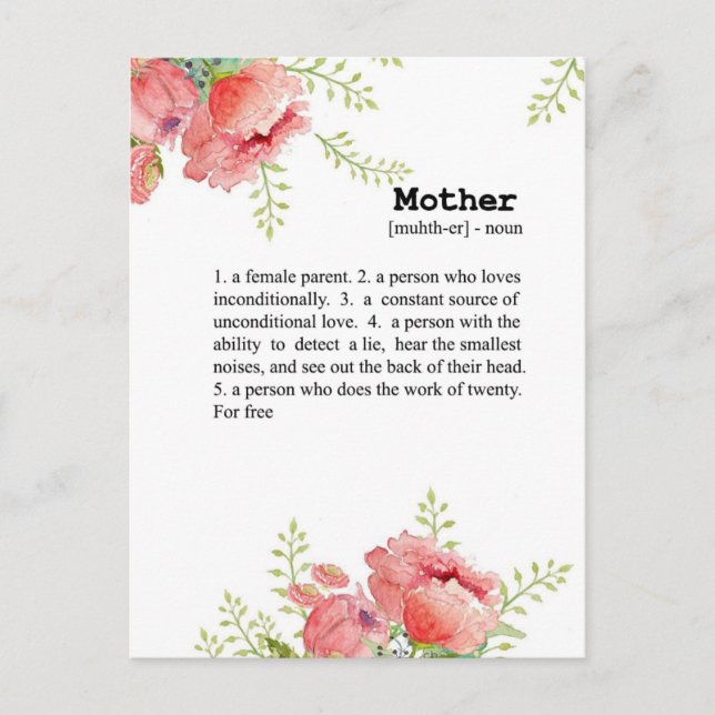 Mother definition card- Mother day gift- Mother Postcard (Front)