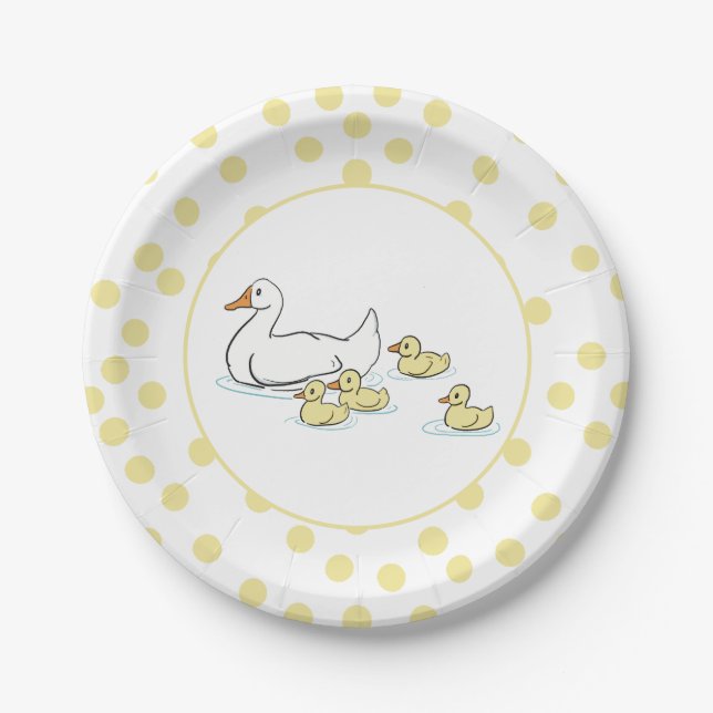 Mother Duck and Ducklings Baby Shower Paper Plate (Front)