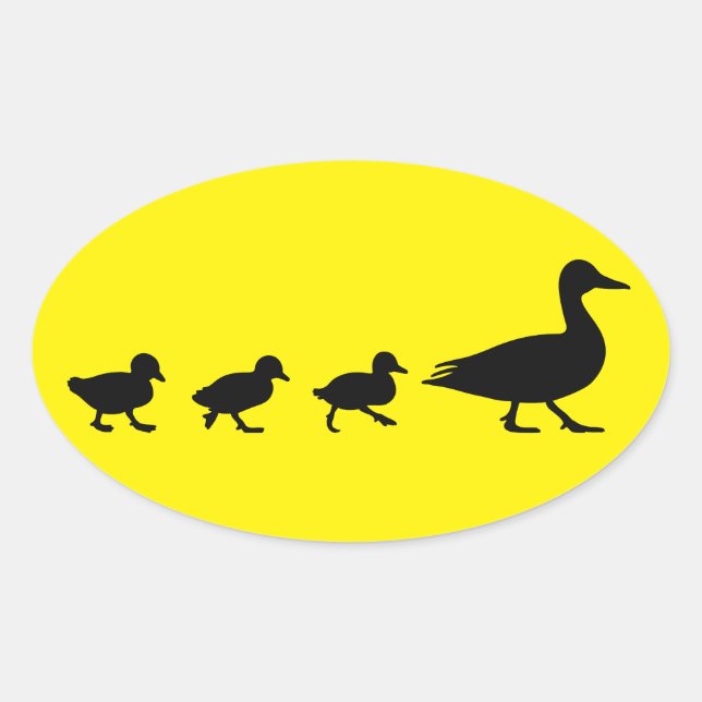 Mother Duck and Ducklings in Silhouette Oval Sticker (Front)
