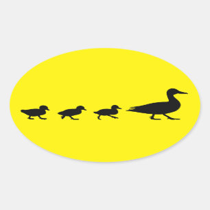 Mother Duck and Ducklings in Silhouette Oval Sticker