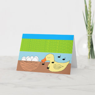 Mother Duck Singing to Her Eggs:  Blank Card