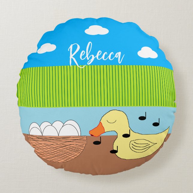 Mother Duck Singing to Her Eggs Round Cushion (Front)