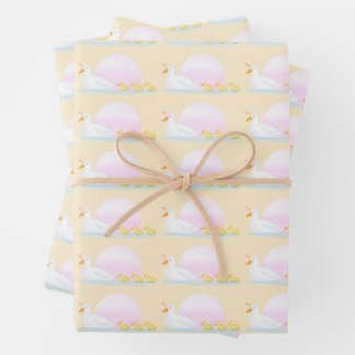 Mother Duck Swimming With Her Family  Wrapping Paper Sheet