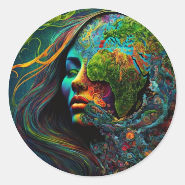 Mother Earth Abstract Art Classic Round Sticker (Front)
