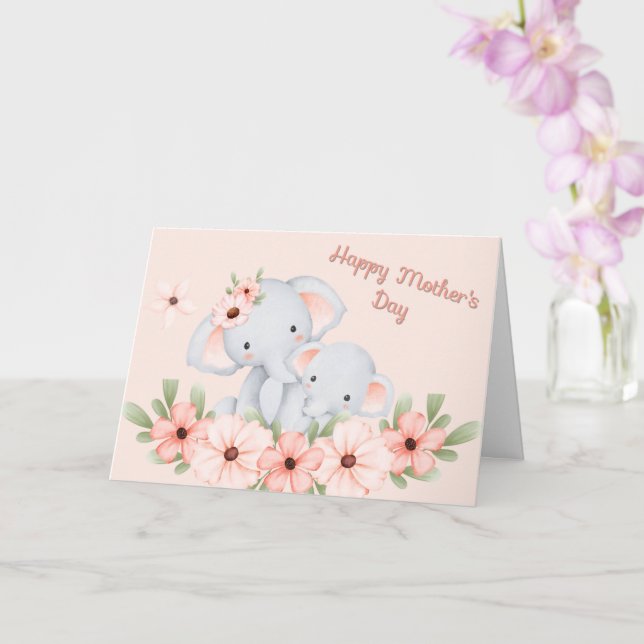 Mother Elephant & Calf Mother’s Day Card (Orchid)