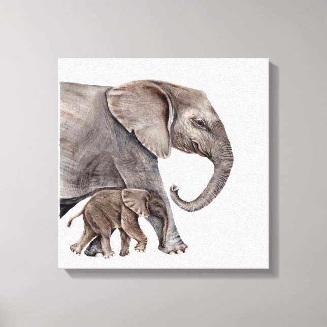 Mother Elephant with Baby Elephant Canvas Print (Front)