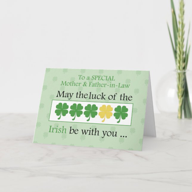 Mother & Father-in-Law St. Patrick's Day Clovers Card (Front)