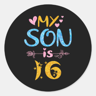 Mother father mom dad happy birthday son is 16 classic round sticker