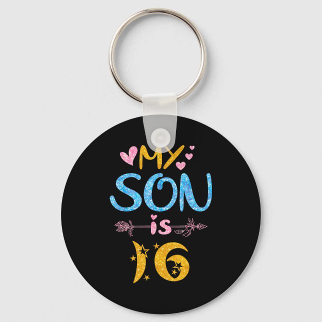 Mother father mom dad happy birthday son is 16 key ring (Front)