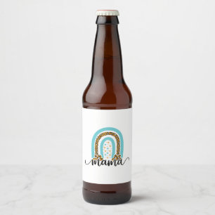 Mother Gift Rainbow Leopard Mama Beer Bottle Label