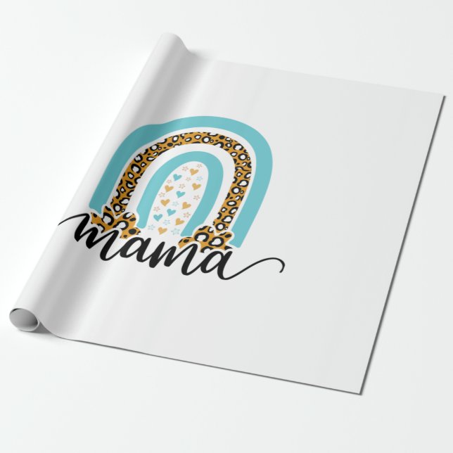 Mother Gift Rainbow Leopard Mama Wrapping Paper (Unrolled)