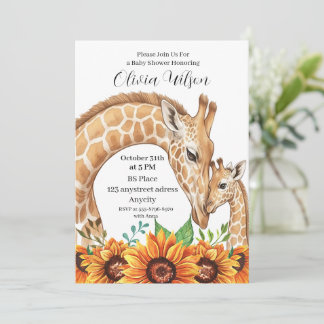 Mother Giraffe and Baby with Sunflowers Invitation