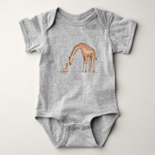 Mother giraffe and calf baby bodysuit (color)