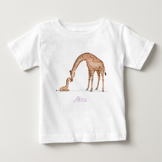 Mother giraffe and calf baby T-shirt (white) (Front)