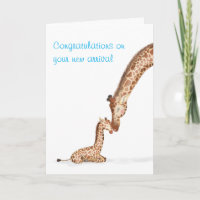 Mother giraffe and calf new baby card (blue)