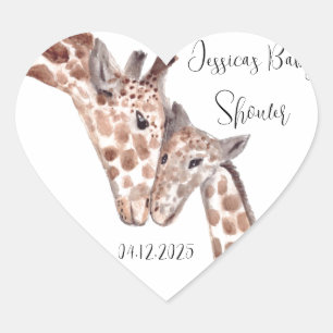 Mother Giraffe Animal Cute Baby Shower Heart Sticker