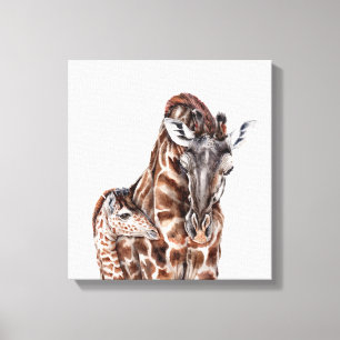 Mother Giraffe with Baby Giraffe Canvas