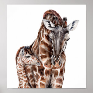 Mother Giraffe with Baby Giraffe Poster