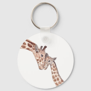 Mother giraffe with baby Safari wild animal cute Key Ring