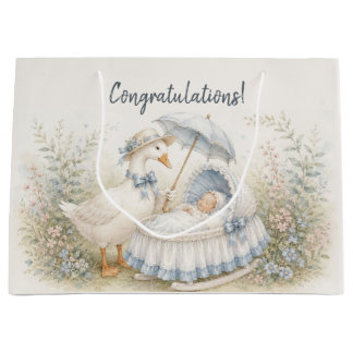 Mother Goose Blue Baby Cradle Congratulations Large Gift Bag