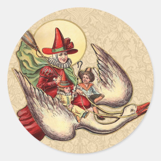 Mother Goose Child Antique Illustration Classic Round Sticker (Front)