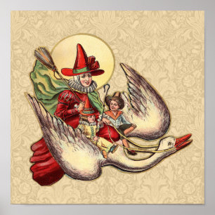 Mother Goose Child Antique Illustration Poster