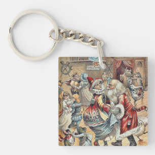 Mother Goose Dancing with Santa Claus Key Ring