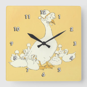 Mother Goose & Her Little Ones Square Wall Clock