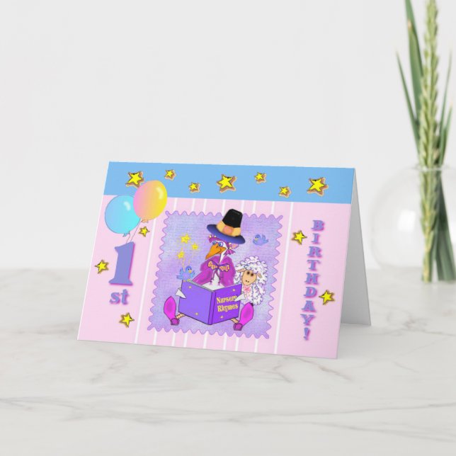 Mother Goose nursery rhymes first birthday templat Card (Front)