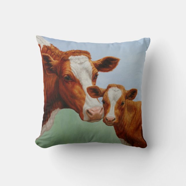 Mother Guernsey Cow and Cute Calf Cushion (Front)