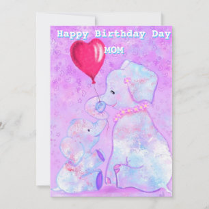 Mother Happy Birthday Card Elephant Mum and Baby