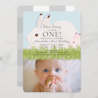 Mother Hare & Baby Photo 1st Birthday Invitation