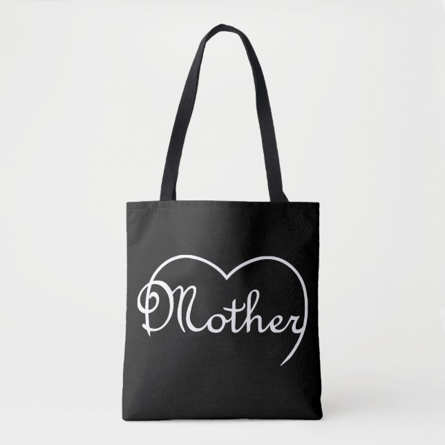 Mother heart on solid coloured tote bag (Front)