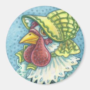 Mother Hen, SUN BONNET, CHICKEN FARM MAGNET Round